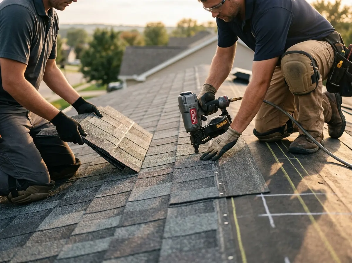 Professional roofer working on a residential roof in Ridley Park